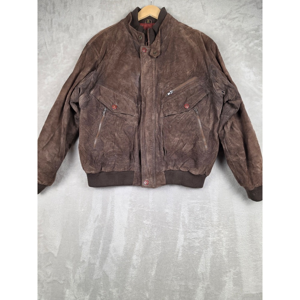 Vintage Aberdeen Suede Bomber Jacket Mens XL Brown Quilted Lining Leather Faded